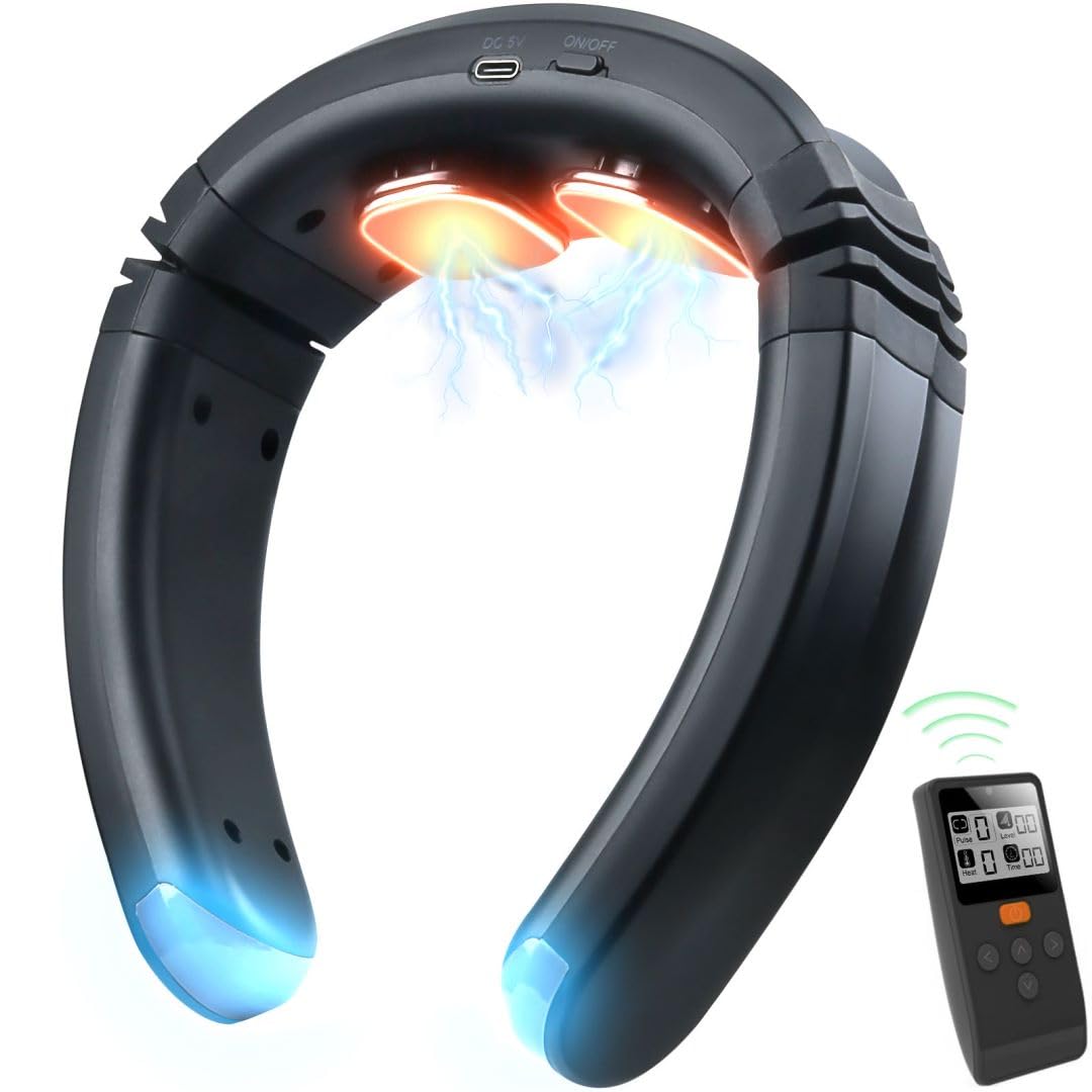 Neck Massager with Heat(FSA/HSA Eligible) EMS TENS Therapy Electric Cervical Neck Massager for Pain Relief with 50 Intensity Levels for Home Office Car Travel