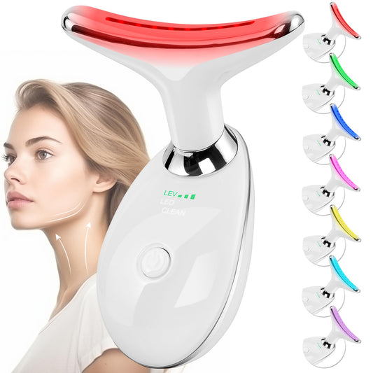 Facial Massager Red-Light-Therapy-for-Face and Neck Face 𝖲 culpting Wand with 7 Color (White)